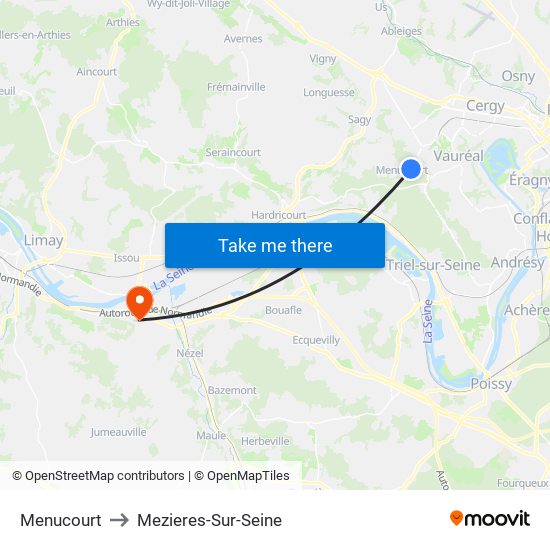 Menucourt to Mezieres-Sur-Seine map