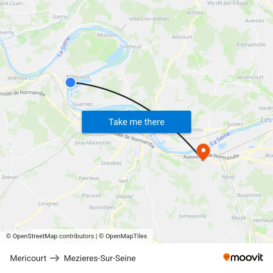 Mericourt to Mezieres-Sur-Seine map