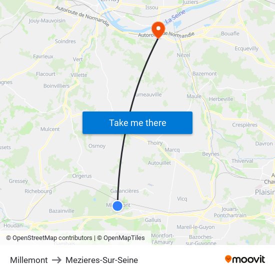 Millemont to Mezieres-Sur-Seine map