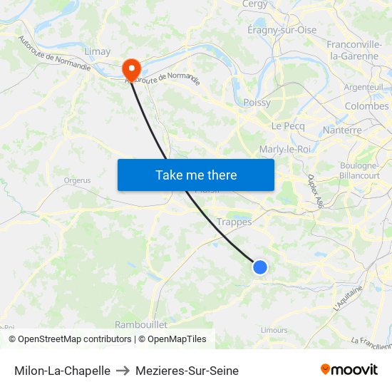 Milon-La-Chapelle to Mezieres-Sur-Seine map