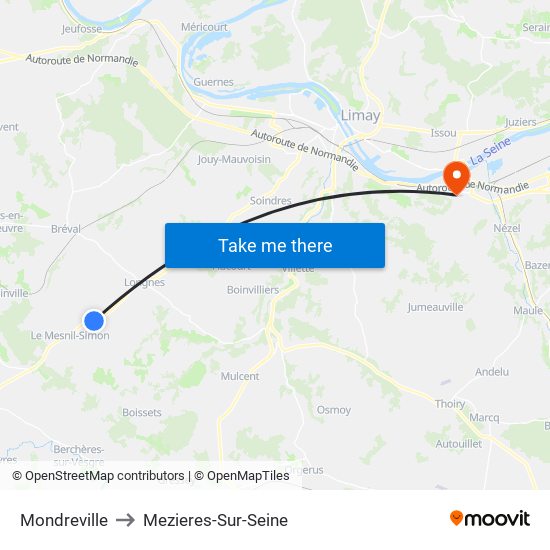 Mondreville to Mezieres-Sur-Seine map