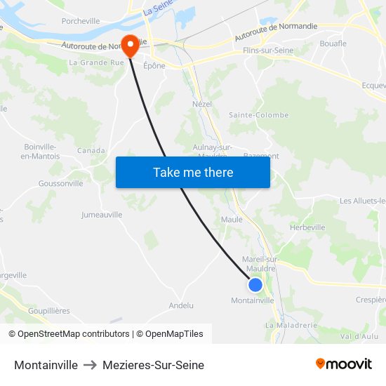 Montainville to Mezieres-Sur-Seine map