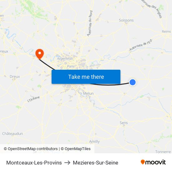 Montceaux-Les-Provins to Mezieres-Sur-Seine map