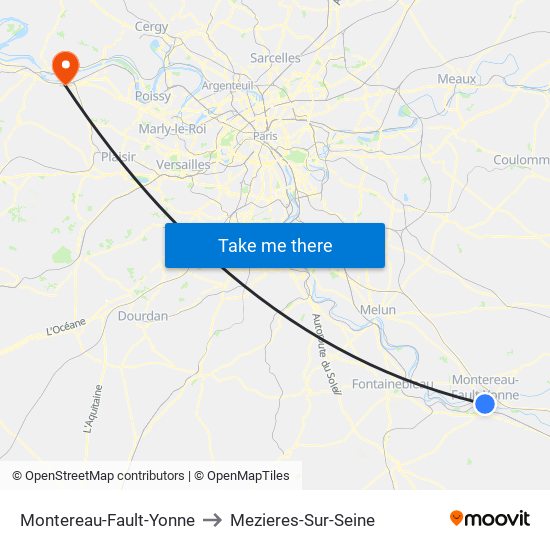 Montereau-Fault-Yonne to Mezieres-Sur-Seine map