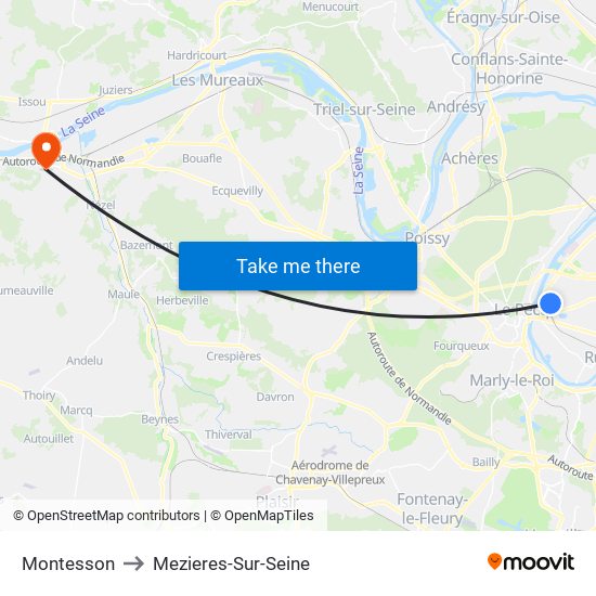 Montesson to Mezieres-Sur-Seine map