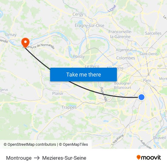 Montrouge to Mezieres-Sur-Seine map