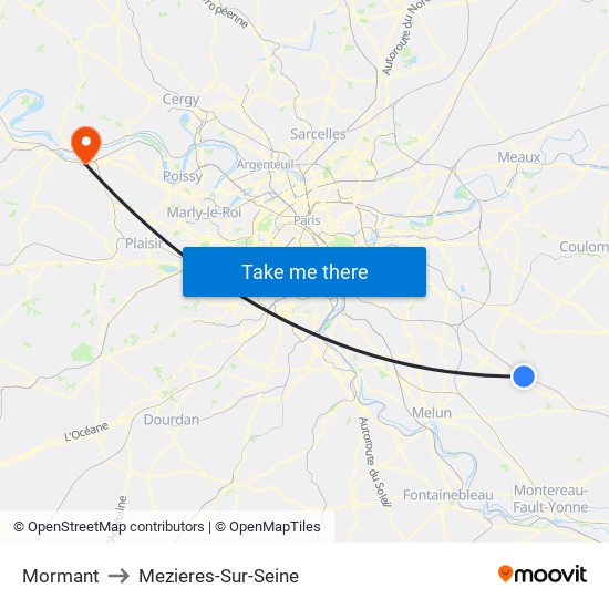 Mormant to Mezieres-Sur-Seine map