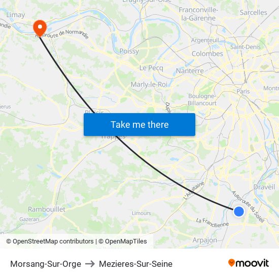 Morsang-Sur-Orge to Mezieres-Sur-Seine map