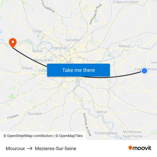 Mouroux to Mezieres-Sur-Seine map