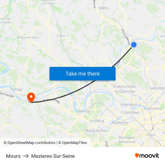 Mours to Mezieres-Sur-Seine map