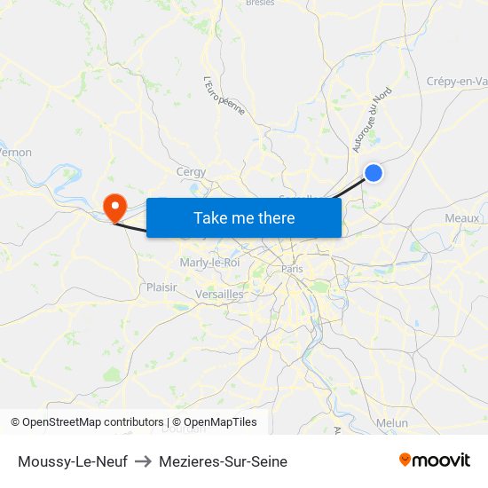 Moussy-Le-Neuf to Mezieres-Sur-Seine map