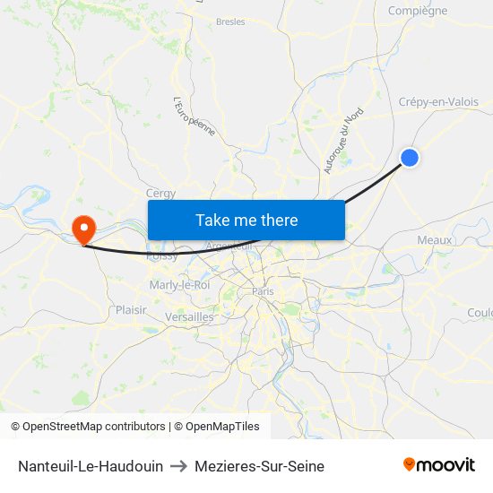 Nanteuil-Le-Haudouin to Mezieres-Sur-Seine map