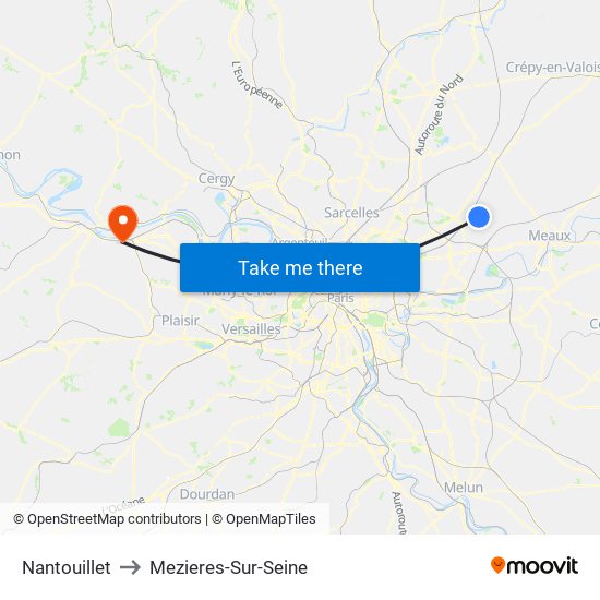Nantouillet to Mezieres-Sur-Seine map