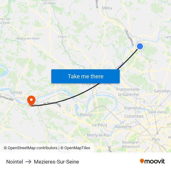 Nointel to Mezieres-Sur-Seine map