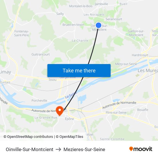 Oinville-Sur-Montcient to Mezieres-Sur-Seine map