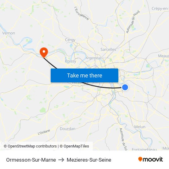 Ormesson-Sur-Marne to Mezieres-Sur-Seine map