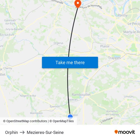 Orphin to Mezieres-Sur-Seine map