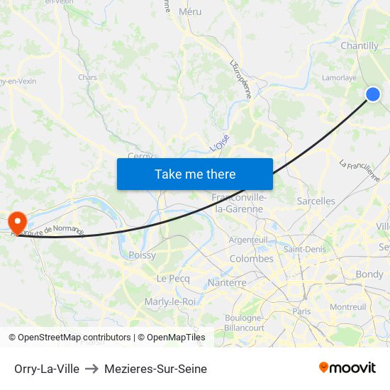 Orry-La-Ville to Mezieres-Sur-Seine map