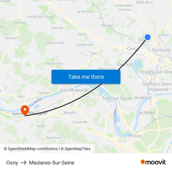 Osny to Mezieres-Sur-Seine map