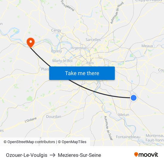 Ozouer-Le-Voulgis to Mezieres-Sur-Seine map