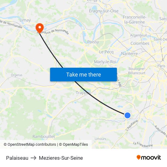 Palaiseau to Mezieres-Sur-Seine map