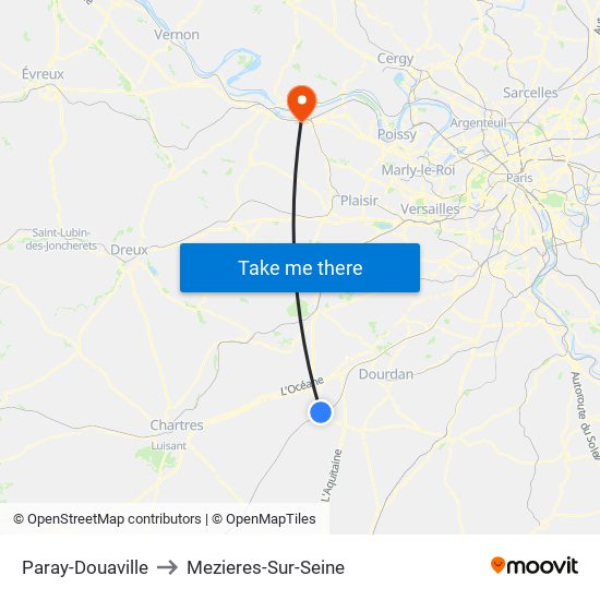Paray-Douaville to Mezieres-Sur-Seine map