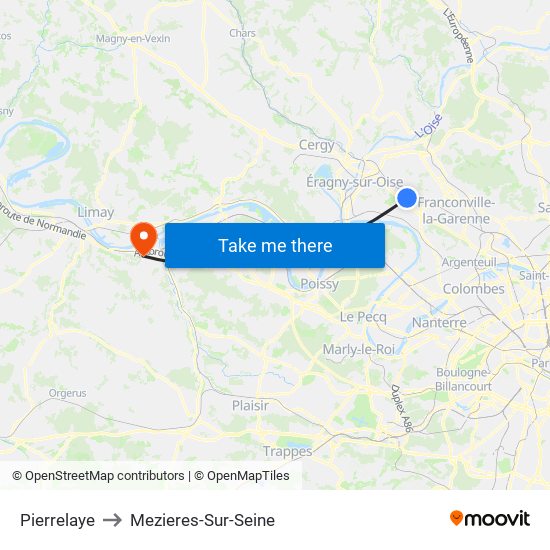 Pierrelaye to Mezieres-Sur-Seine map