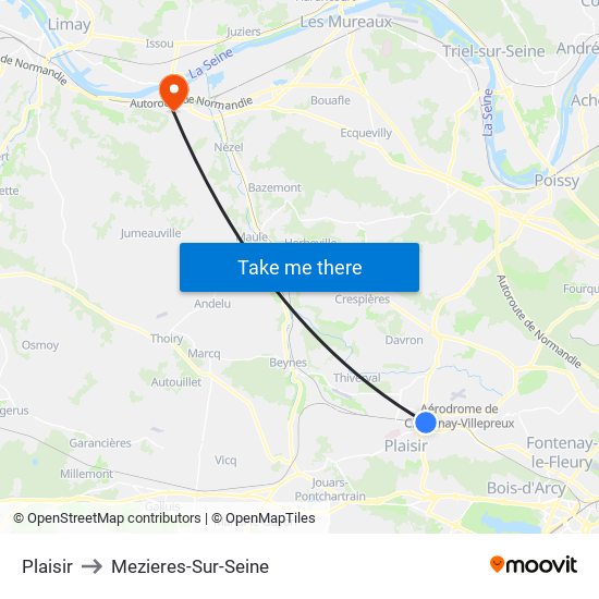 Plaisir to Mezieres-Sur-Seine map