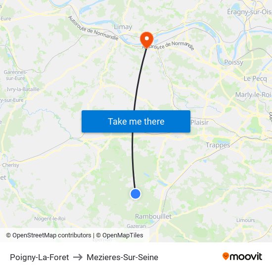 Poigny-La-Foret to Mezieres-Sur-Seine map