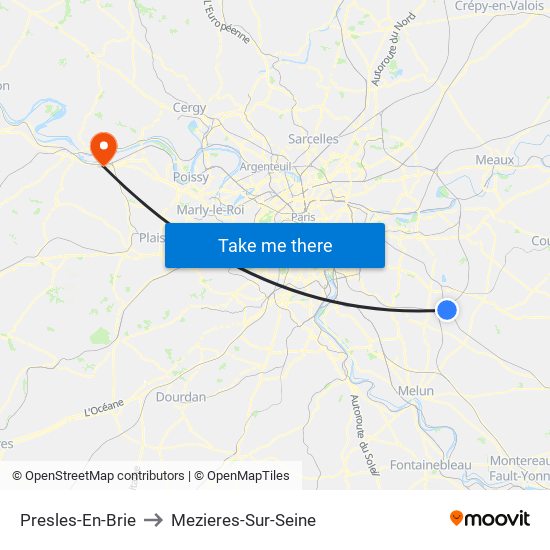 Presles-En-Brie to Mezieres-Sur-Seine map