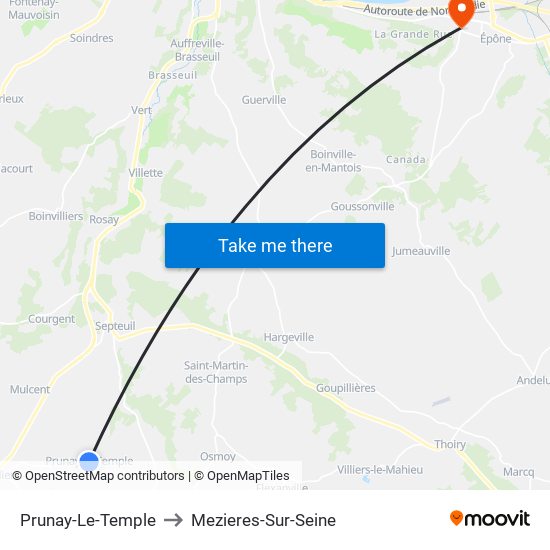Prunay-Le-Temple to Mezieres-Sur-Seine map
