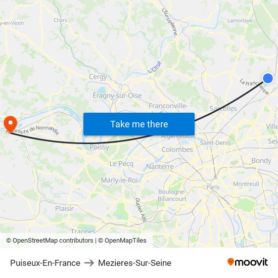 Puiseux-En-France to Mezieres-Sur-Seine map