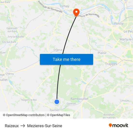Raizeux to Mezieres-Sur-Seine map