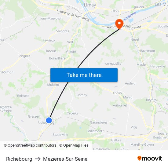 Richebourg to Mezieres-Sur-Seine map