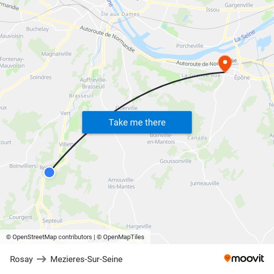 Rosay to Mezieres-Sur-Seine map