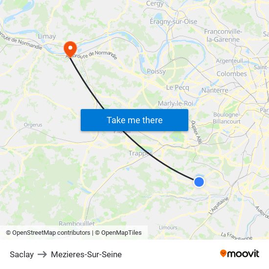 Saclay to Mezieres-Sur-Seine map