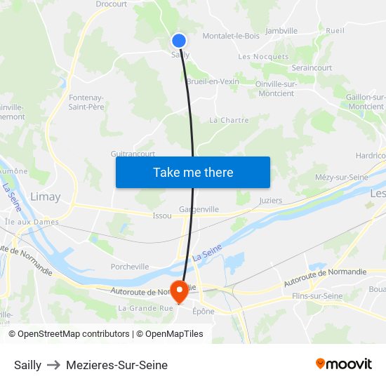 Sailly to Mezieres-Sur-Seine map