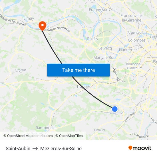 Saint-Aubin to Mezieres-Sur-Seine map