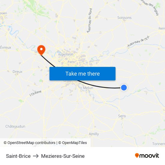 Saint-Brice to Mezieres-Sur-Seine map