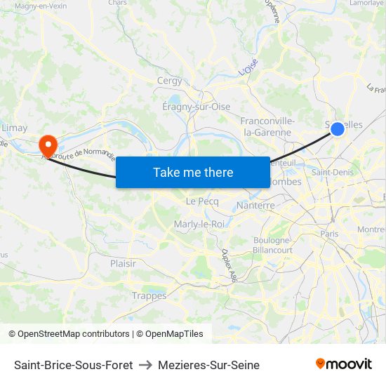 Saint-Brice-Sous-Foret to Mezieres-Sur-Seine map