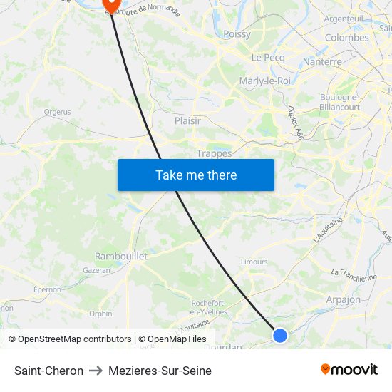Saint-Cheron to Mezieres-Sur-Seine map