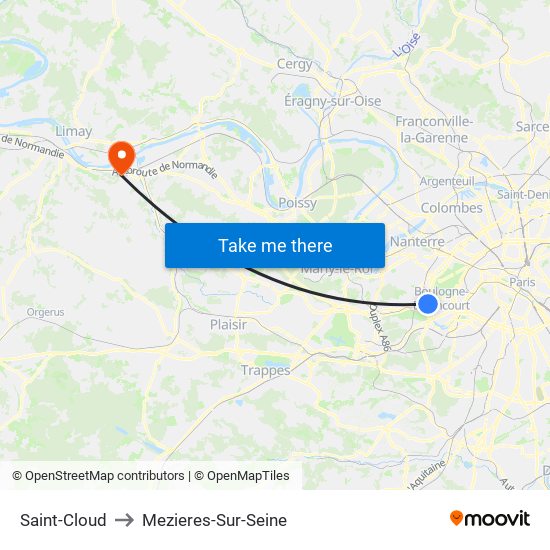 Saint-Cloud to Mezieres-Sur-Seine map
