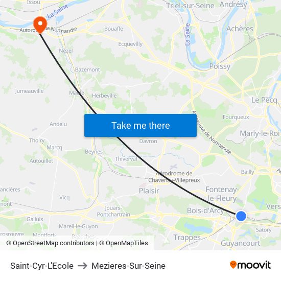 Saint-Cyr-L'Ecole to Mezieres-Sur-Seine map