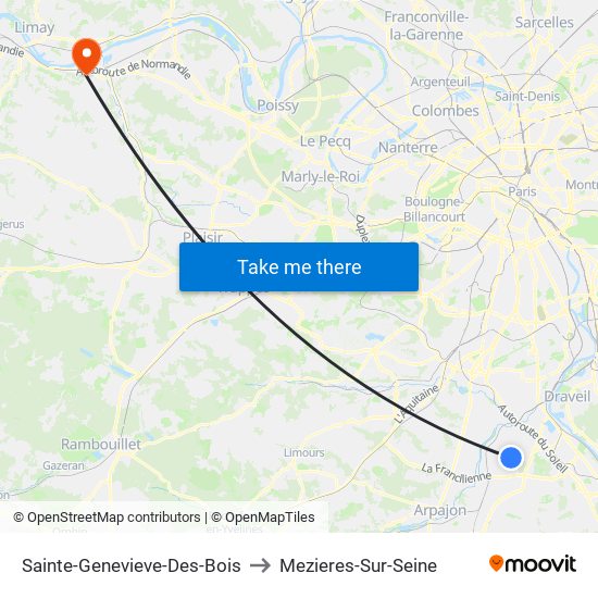 Sainte-Genevieve-Des-Bois to Mezieres-Sur-Seine map