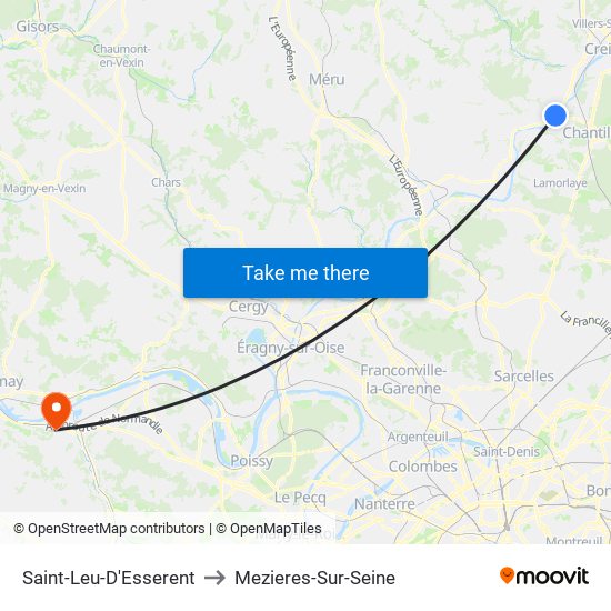 Saint-Leu-D'Esserent to Mezieres-Sur-Seine map
