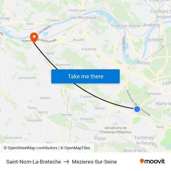 Saint-Nom-La-Breteche to Mezieres-Sur-Seine map
