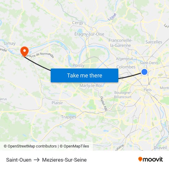 Saint-Ouen to Mezieres-Sur-Seine map