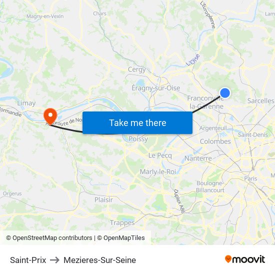 Saint-Prix to Mezieres-Sur-Seine map