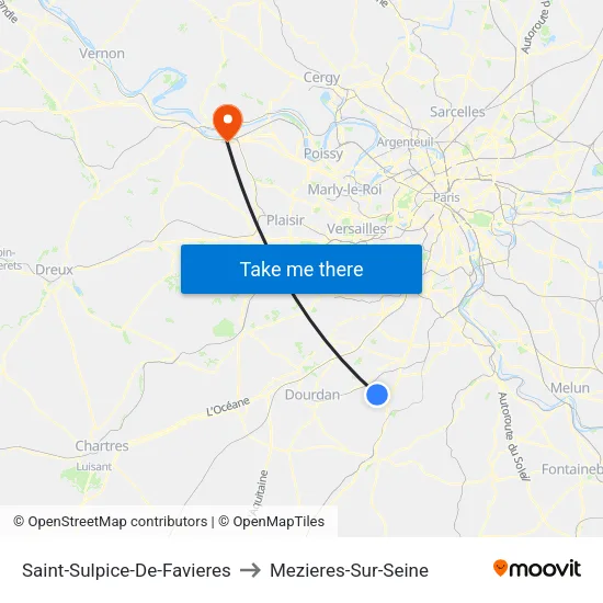 Saint-Sulpice-De-Favieres to Mezieres-Sur-Seine map