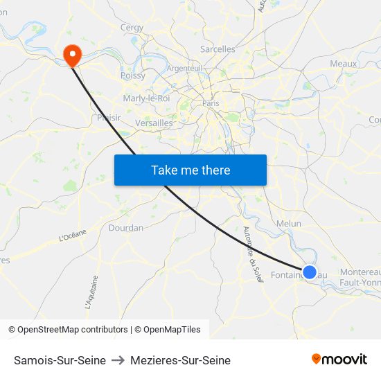 Samois-Sur-Seine to Mezieres-Sur-Seine map